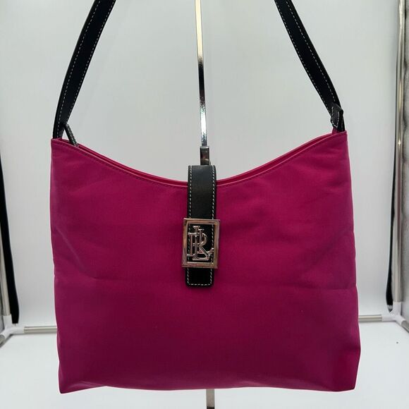 Ralph‎ Lauren Hot Pink Thick Nylon And Leather Shoulder Bag - Picture 1 of 13